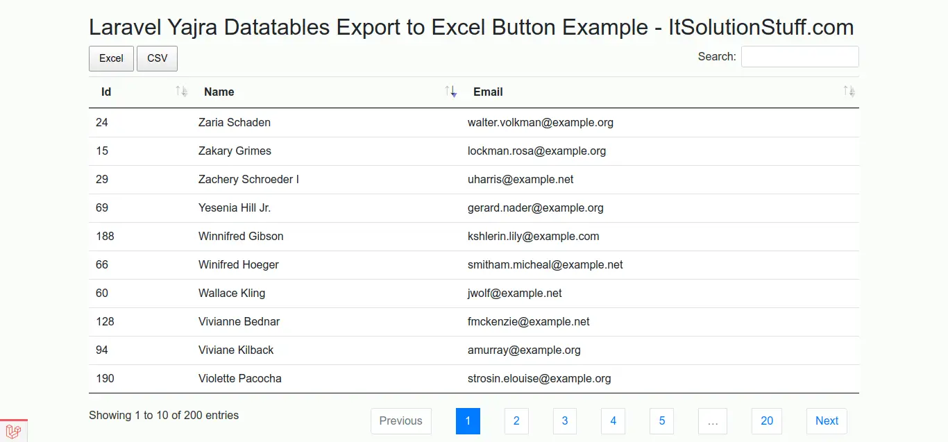 Laravel Yajra Datatables Export To Excel CSV Button Example 