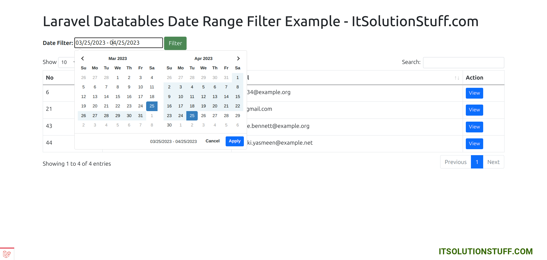 Laravel Datatables Date Range Filter Example ItSolutionStuff